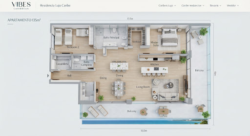 Plano Tipo 1 · 135 m²